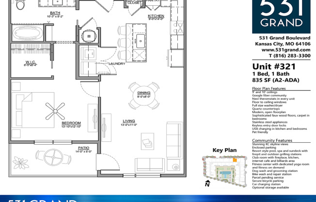 1 bed, 1 bath, 835 sqft, $1,894, Unit 321