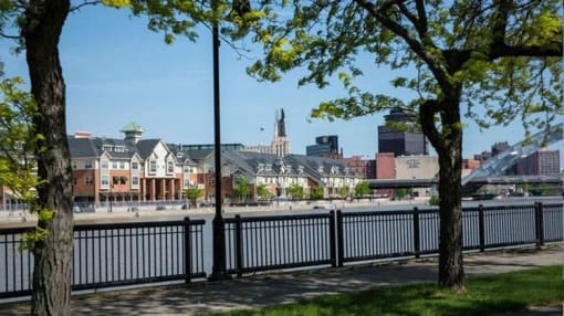 View from the east side of the Genesee River looking west towards Corn Hill Landing