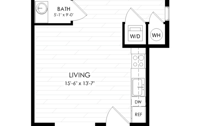 Studio, 1 bath, 430 sqft, $1,425