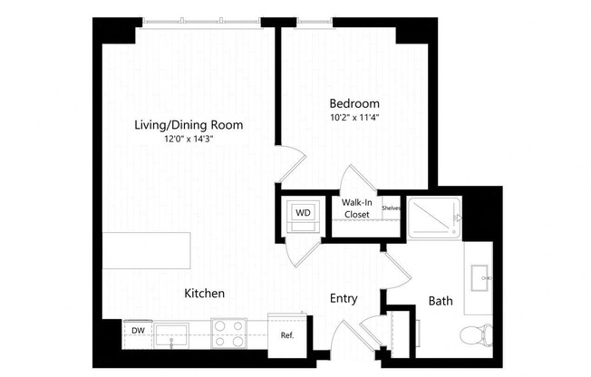 1 bed, 1 bath, 614 sqft, $2,390