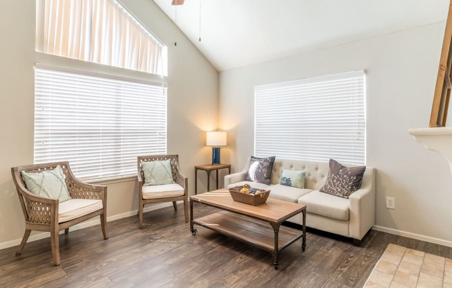 Spacious Two Bed Two Bath Townhome Living Room in our pearland texas apartment community