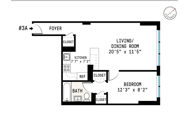 1 bed, 1 bath, $3,495, Unit 3A