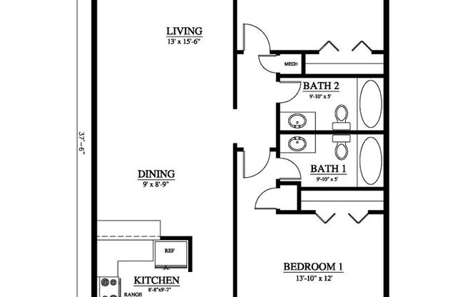 2 beds, 2 baths, 1,012 sqft, $1,399, Unit R-44