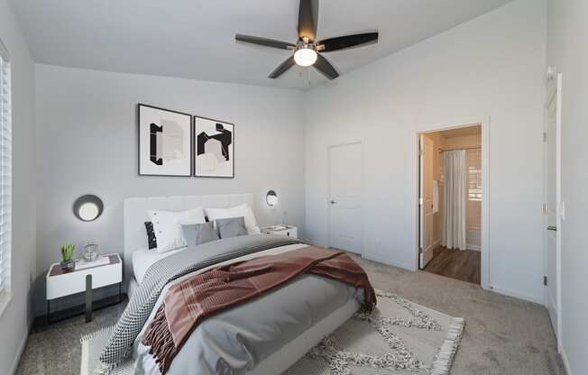 Bedroom With Ceiling Fan at Ivy Hills Living Spaces, Cincinnati, Ohio