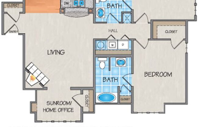 2 beds, 2 baths, 1,327 sqft, $1,790, Unit 206