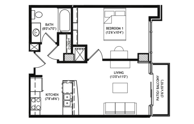 1 bed, 1 bath, 563 sqft, $2,525, Unit 107