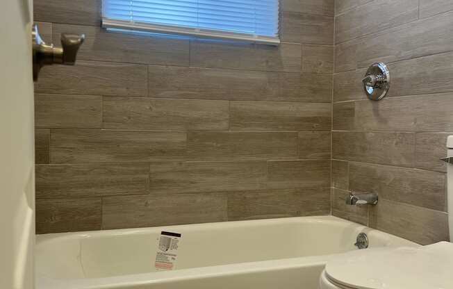 a bathroom with a toilet and a bath tub