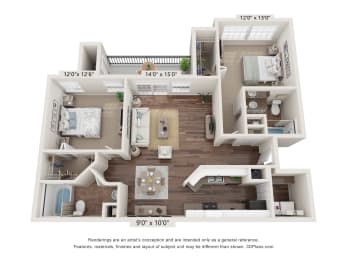 2 beds, 2 baths, 1,213 sqft, $1,427