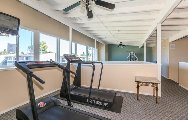 COMFORTABLE FITNESS CENTER WITH CEILING FANS