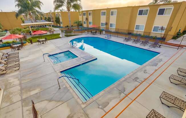 Swimming Pool at Whiffle Tree Apartments in Huntington Beach California.