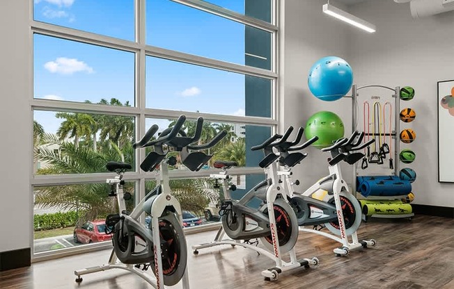 The separate yoga studio also includes spin bikes