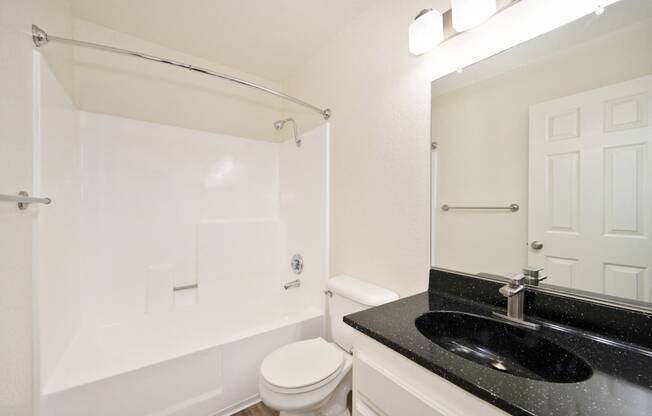 a bathroom with a sink and a toilet and a bath tub