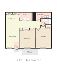 2 beds, 2 baths, 864 sqft, $1,475