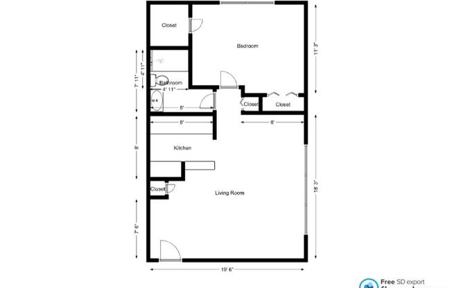 1 bed, 1 bath, 740 sqft, $1,125, Unit 8