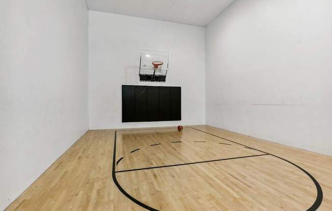 An indoor basketball court