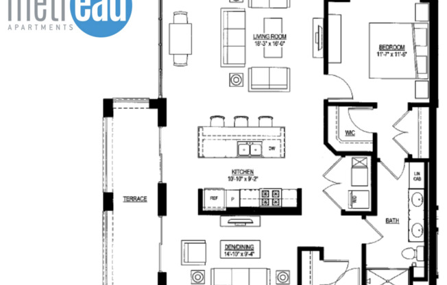 1 bed, 1 bath, 1,098 sqft, $3,050, Unit 811 (Penthouse)
