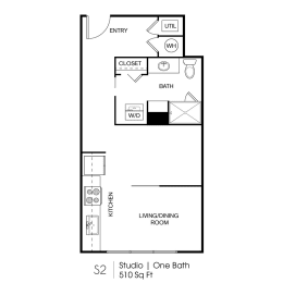 Studio, 1 bath, 510 sqft, $1,331