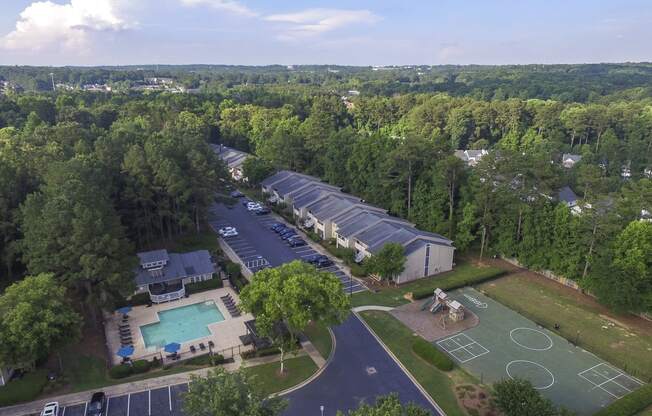 Aerial view of surrounding area at Harvard Place Apartment Homes by ICER, Lithonia, Georgia