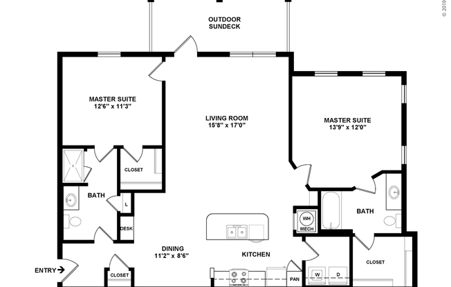 2 beds, 2 baths, 1,255 sqft, $1,990