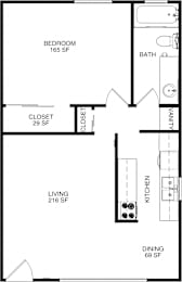  Floor Plan 1 Bedroom 1 Bath