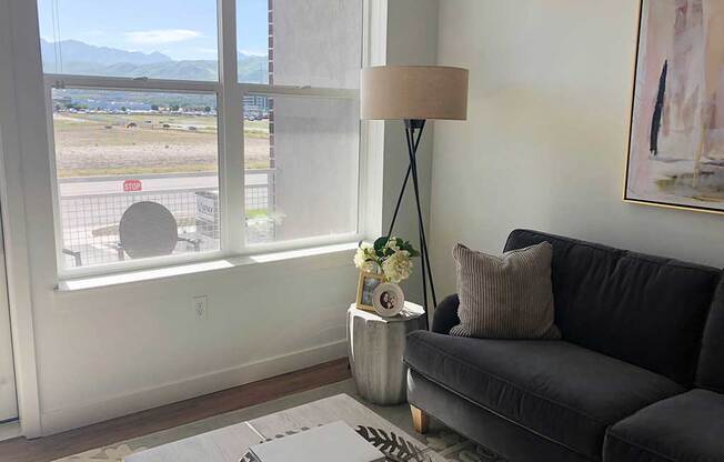 Living Room With Expansive Window at Veranda Apartments, Draper, Utah