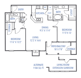 2 beds, 2 baths, 1,184 sqft, $2,326