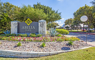 Abelia Flats monument sign at community entrance