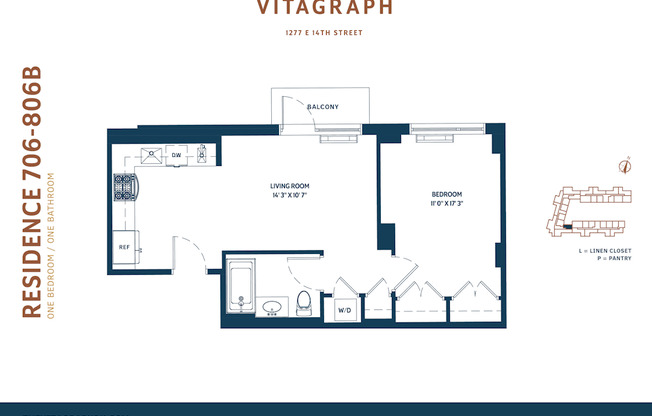1 bed, 1 bath, 616 sqft, $3,025, Unit 806B