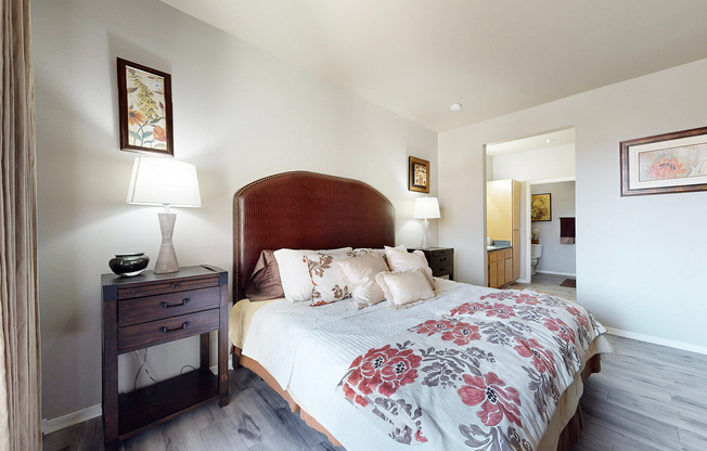 Experience tranquility in this beautifully designed bedroom, perfect for relaxation and comfort.
