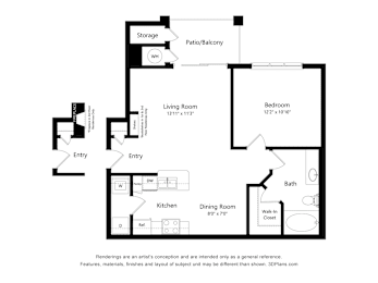 1 bed, 1 bath, 707 sqft, $2,062