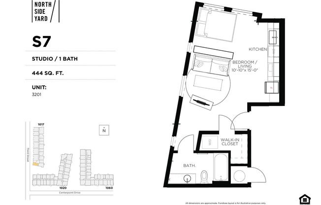 Studio, 1 bath, 444 sqft, $1,075, Unit 3201