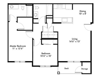 2 beds, 2 baths, 1,070 sqft, $1,869