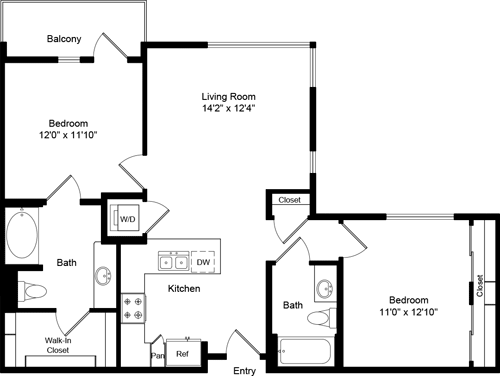 2 beds, 2 baths, 992 sqft, $3,408, Unit 1536
