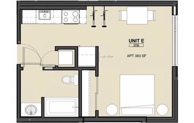 Studio, 1 bath, 383 sqft, $1,200, Unit 406