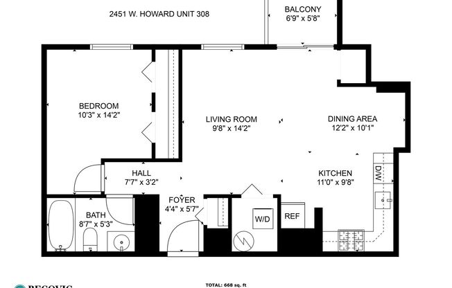 1 bed, 1 bath, 494 sqft, $2,000, Unit 308