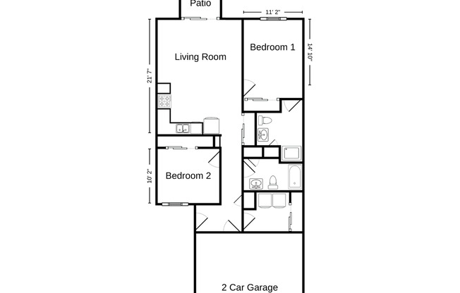 2 beds, 2 baths, 1,110 sqft, $1,695, Unit CH 1106-43