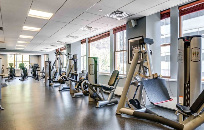 Strength training machines in fitness center