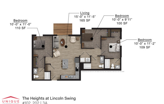 3 beds, 3 baths, 1,017 sqft, $1,650, Unit 102