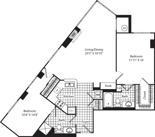 2 beds, 2 baths, 1,175 sqft, $3,305, Unit 1208