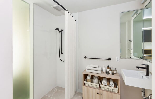Model bathroom with shower