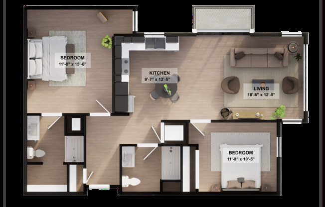 2 beds, 2 baths, 1,026 sqft, $1,850, Unit 111