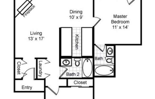 2 beds, 2 baths, 971 sqft, $1,505