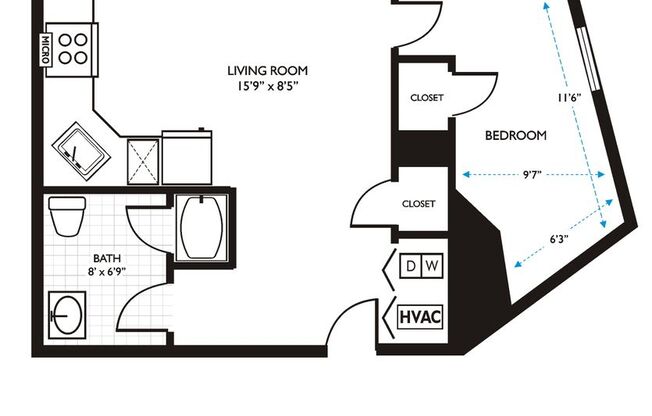 1 bed, 1 bath, 338 sqft, $1,750, Unit 407