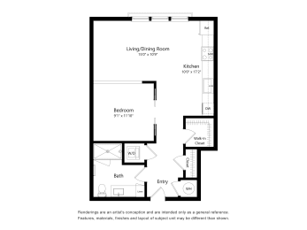 Studio, 1 bath, 577 sqft, $1,849