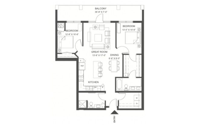 2 beds, 2 baths, 1,140 sqft, $2,925, Unit P28