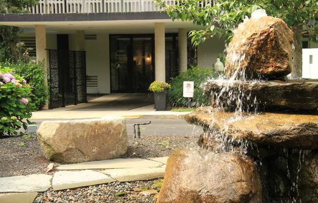 a water fountain in front of buildingat Renew Worcester, Worcester, MA, 01602