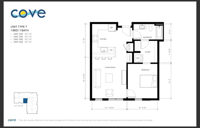 1 bed, 1 bath, 657 sqft, $1,495, Unit APT 506