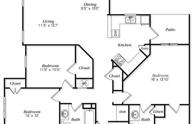 3 beds, 2 baths, 1,447 sqft, $1,524, Unit 0505