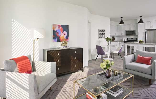 Living Room With Kitchen at The Thornton, Alexandria, VA