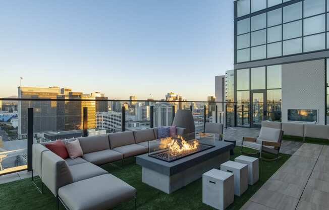 rooftop fireplace at Luma